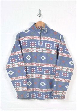 Vintage Fleece 1/4 Zip Retro Pattern Purple Ladies Large