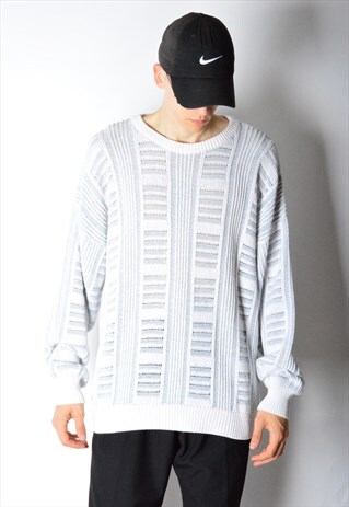 VINTAGE 90S LIGHT BLUE WHITE KNIT JUMPER