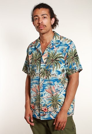 70'S HAWAIIAN SHORT SLEEVED SHIRT - M