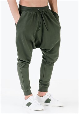 Extreme Drop Crotch Joggers in Khaki with Pockets