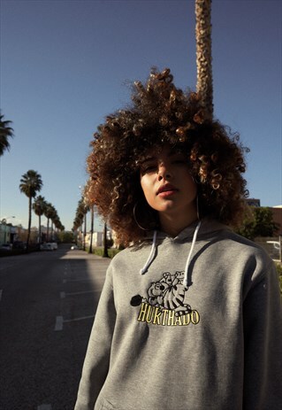 HANDMADE SWEATSHIRT HOODIE IN GREY WITH EMBROIDERED DESIGN