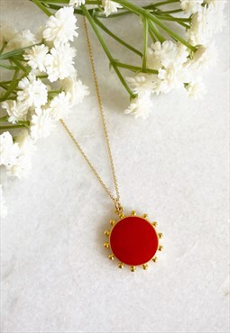 Savannah Red Sun Beaded Coin Necklace