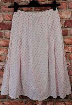 Vintage Pink Polka Dot Aline High Waist 60s Style Midi Skirt