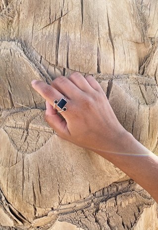BOHO WRAP BLACK GEMSTONE RING IN STERLING SILVER 925