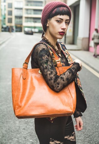 TAN BROWN LEATHER CITY HANDBAG SHOULDER TOTE