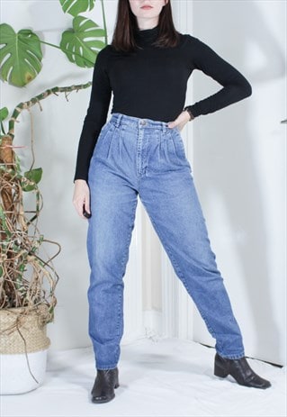 Vintage 80s high waisted mid wash pleated mom jeans | Grace Vintage ...