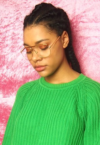 GOLD VINTAGE SPORTS FRAME CLEAR LENS GLASSES