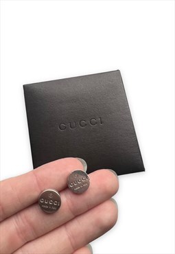 Gucci earrings 925 silver round circle gucci logo studs