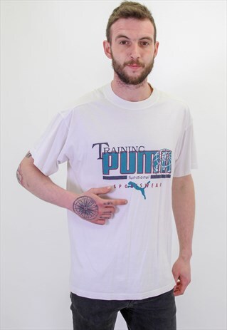 VINTAGE PUMA TRAINING LOGO T-SHIRT IN WHITE LARGE