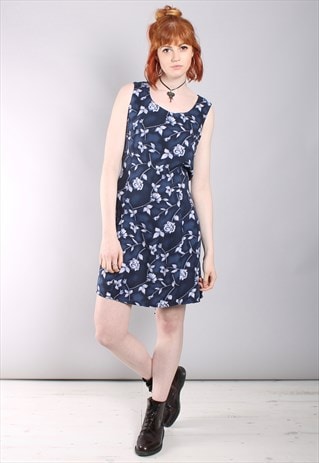 VINTAGE 80S FLORAL TIE BACK CUT OUT SHIFT DRESS