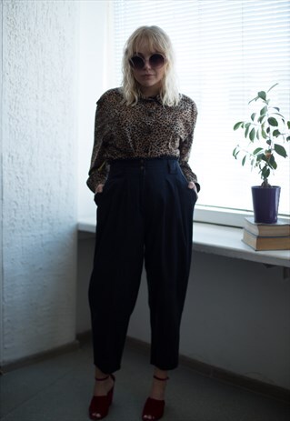 VINTAGE 90'S NAVY BLUE HIGH WAISTED STRAIGHT TROUSERS
