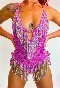Lilac Rainbow Sequin Bodysuit Festival Ibiza