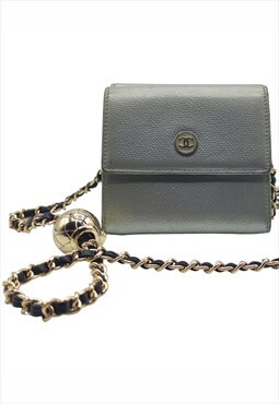 Vintage Chanel Little Wallet on Chain Reworked CC, Grey