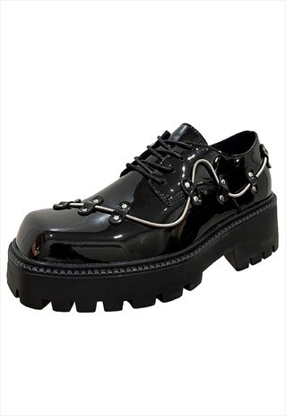 High fashion shoes faux leather platform brogues in black