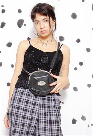 80S VINTAGE 90S GRUNGE BLACK FAUX LEATHER CROSSBODY MINI BAG
