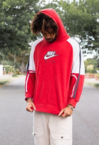 VINTAGE 90'S NIKE AIR HOODED SWEATSHIRT IN RED AND WHITE