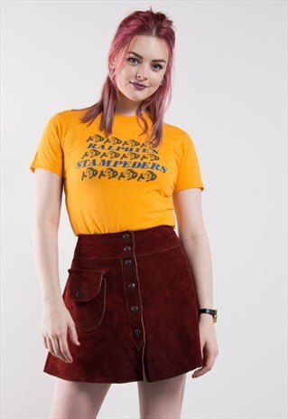 VINTAGE 70'S YELLOW COLLEGE SLOGAN T-SHIRT
