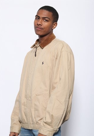 VINTAGE RALPH LAUREN LOGO CORDUROY COLLAR JACKET BEIGE