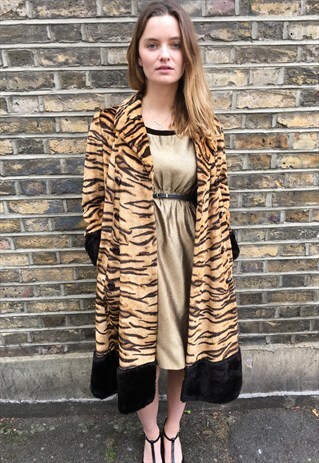 VINTAGE TIGER PRINT FAUX FUR COAT