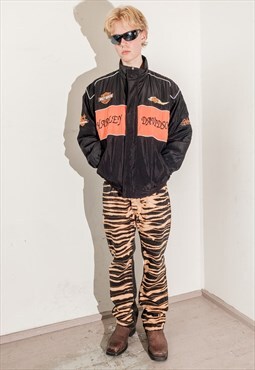 90's Vintage iconic biker jacket in orange/black