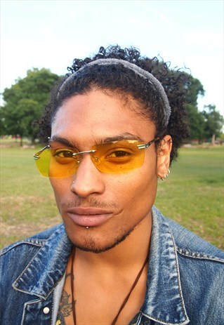 YELLOW LENS 90S FRAMELESS SUNGLASSES