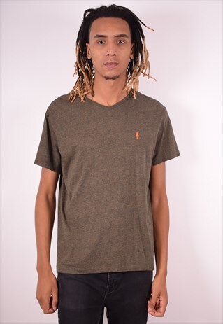 POLO RALPH LAUREN MENS VINTAGE T-SHIRT TOP LARGE KHAKI 90S