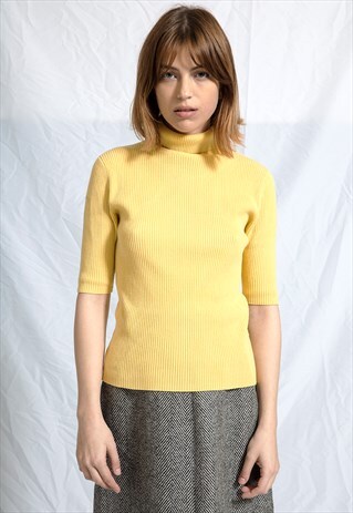 MANDARIN YELLOW STRETCHY TURTLENECK BLOUSE