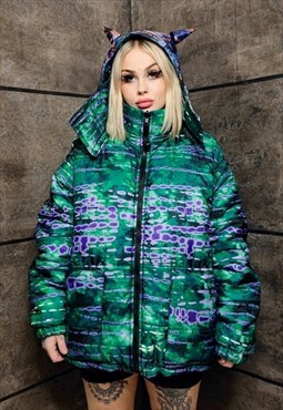 Tie-dye bomber reversible jacket abstract graffiti puffer