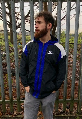 VINTAGE NIKE SHELL RARE ZIP THROUGH JACKET BLACK BLUE
