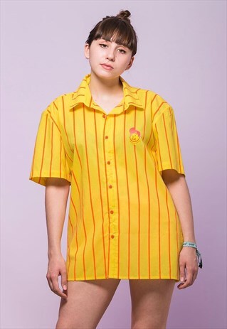 STRIPE YELLOW ORANGE BURGER UNIFORM STYLE SHIRT DRESS