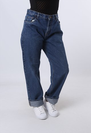 HIGH WAISTED DENIM JEANS STRAIGHT LEG VINTAGE UK 16 (DJBK)