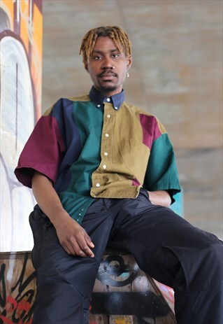 VINTAGE BLOCK COLOURED PANELLED SHORT SLEEVED SHIRT