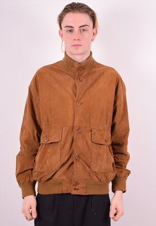 MENS VINTAGE SUEDE BOMBER JACKET XL BROWN 90S