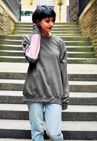 CHARCOAL OVERSIZED PINK PANEL WINTER WARM JUMPER