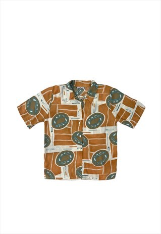 VINTAGE 80S 90S SHIRT ABSTRACT PATTERN BUTTON UP TOP