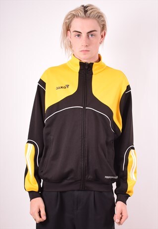MENS VINTAGE TRACKSUIT TOP JACKET LARGE BLACK 90S