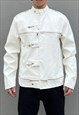 White Faux leather bomber Baseball jacket 
