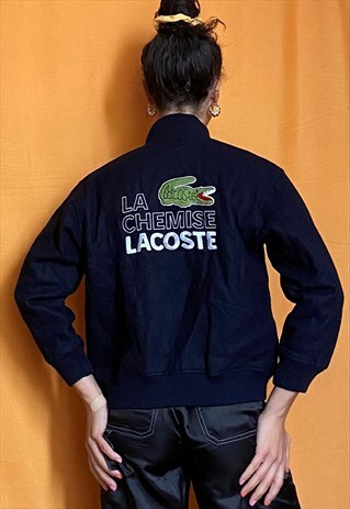 VINTAGE LACOSTE 90S RARE VARSITY BOMBER JACKET NAVY SMALL
