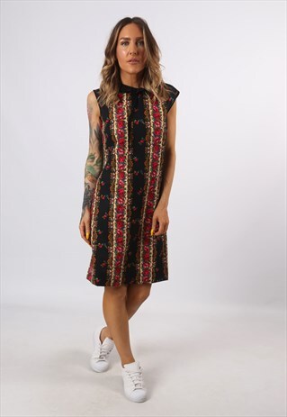 DRESS FLORAL PATTERNED PRINT VINTAGE KNEE LENGTH UK 10 CG3L