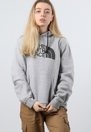 VINTAGE THE NORTH FACE MEDIUM GREY PRINTED SPELL OUT HOODIE