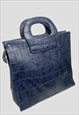 60's Vinyl Ladies Blue Patchwork Hand Held Vintage Bag
