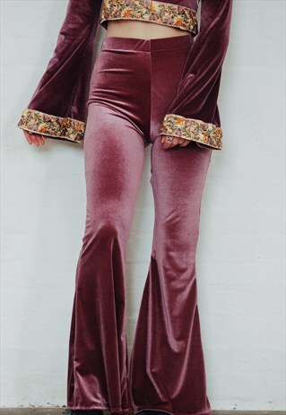 LILAC HIGH WAISTED VELVET BELL BOTTOM FLARES