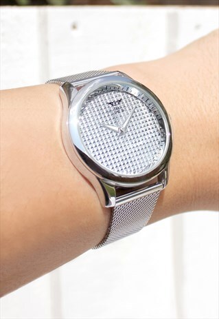 SILVER TEXTURED FACE WATCH