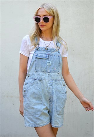 VINTAGE 90S LIGHT BLUE DENIM SHORT DUNGAREES