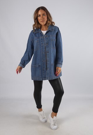 VINTAGE DENIM JACKET OVERSIZED LONGLINE UK 14 (GH4U)