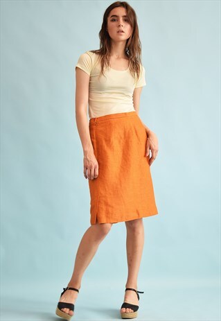 90'S RETRO LINEN CLASSIC CUT HIGH WAIST MINI PENCIL SKIRT