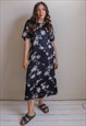 VINTAGE 90S SATIN MAXI DRESS IN BLACK DAISY PRINT
