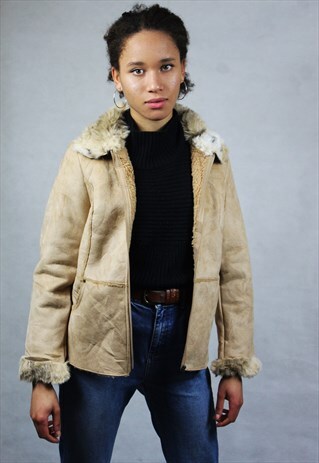 VINTAGE / SUEDE STYLE / FAUX FUR COLLAR / JACKET