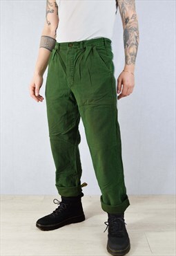 Vintage 70s Green Army Pants Swedish Workwear Trousers 