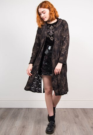 VINTAGE 90'S BROWN LACE GRUNGE FESTIVAL CARDIGAN JACKET